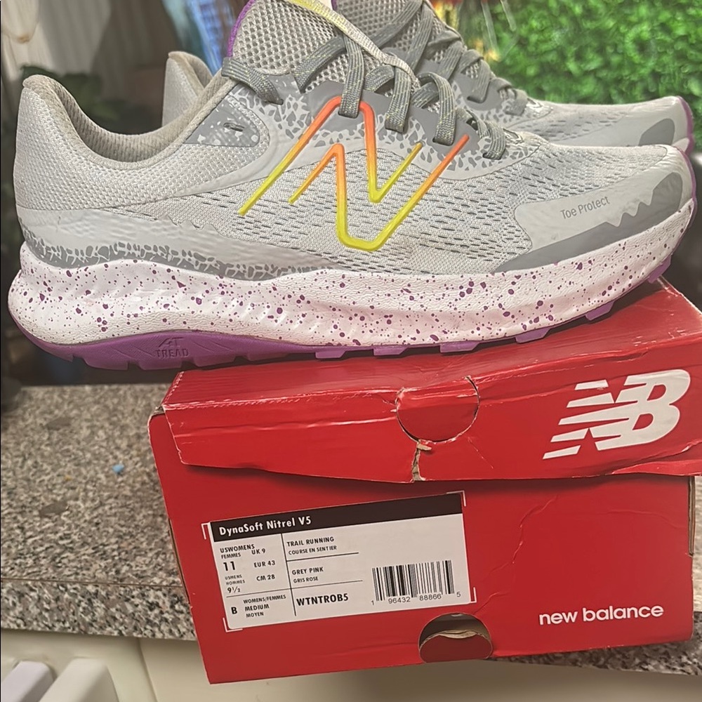 New Balance Gray and Purple Sneakers with Breathable Mesh
